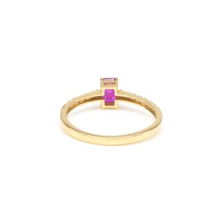 Octagon Gemstone Ring In 18k Yellow Gold Burma Ruby And Dainty Diamond Women Rings