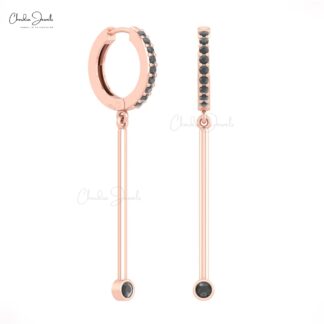 Round Black Diamond Bezel Set Hoops In 14k Solid Gold Dangle Hinge Back Hallmark Earrings