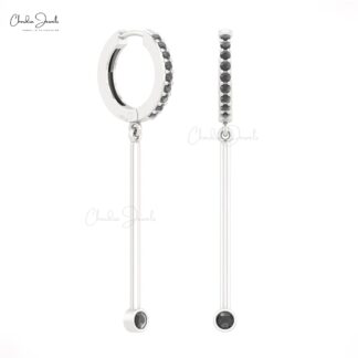 Round Black Diamond Bezel Set Hoops In 14k Solid Gold Dangle Hinge Back Hallmark Earrings