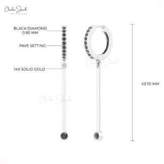 Round Black Diamond Bezel Set Hoops In 14k Solid Gold Dangle Hinge Back Hallmark Earrings