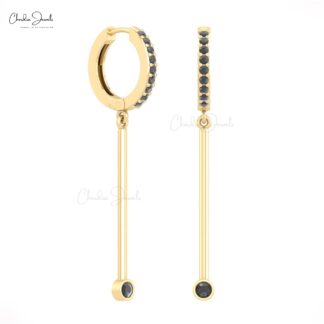 Round Black Diamond Bezel Set Hoops In 14k Solid Gold Dangle Hinge Back Hallmark Earrings