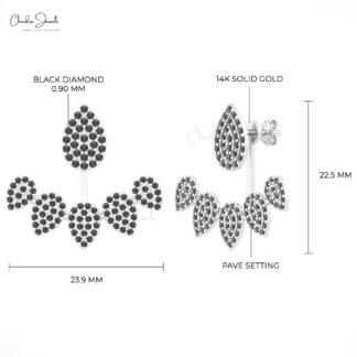 Diamond Cuff Jackets Earrings In Real 14k Gold Black Diamond Detachable Dainty Studs