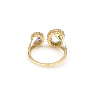 Two Halo Tanzanite Ring In 14k Real Gold Aquamarine Diamond Certified Adjustable Rings