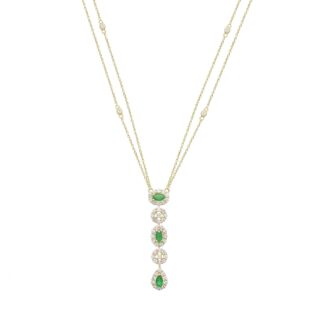 Multi Halo Diamond Necklace In 14k Yellow Gold Emerald And Diamond Verified Chain Necklaces