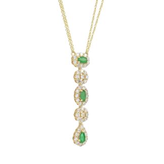 Multi Halo Diamond Necklace In 14k Yellow Gold Emerald And Diamond Verified Chain Necklaces