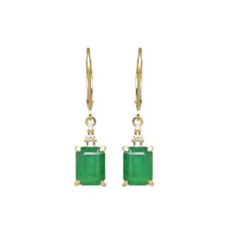 IGI Certified Dangle Earring With 9x7mm Emerald & Diamond 14k Yellow Gold Earrings For Her