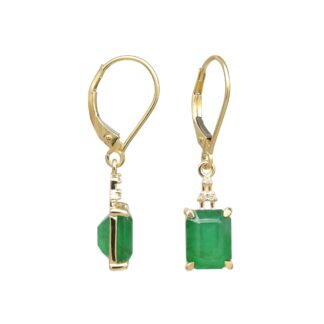 Octagon Emerald Dangle Earrings In 14k Yellow Gold G-H Diamond Lever Back Women Earring