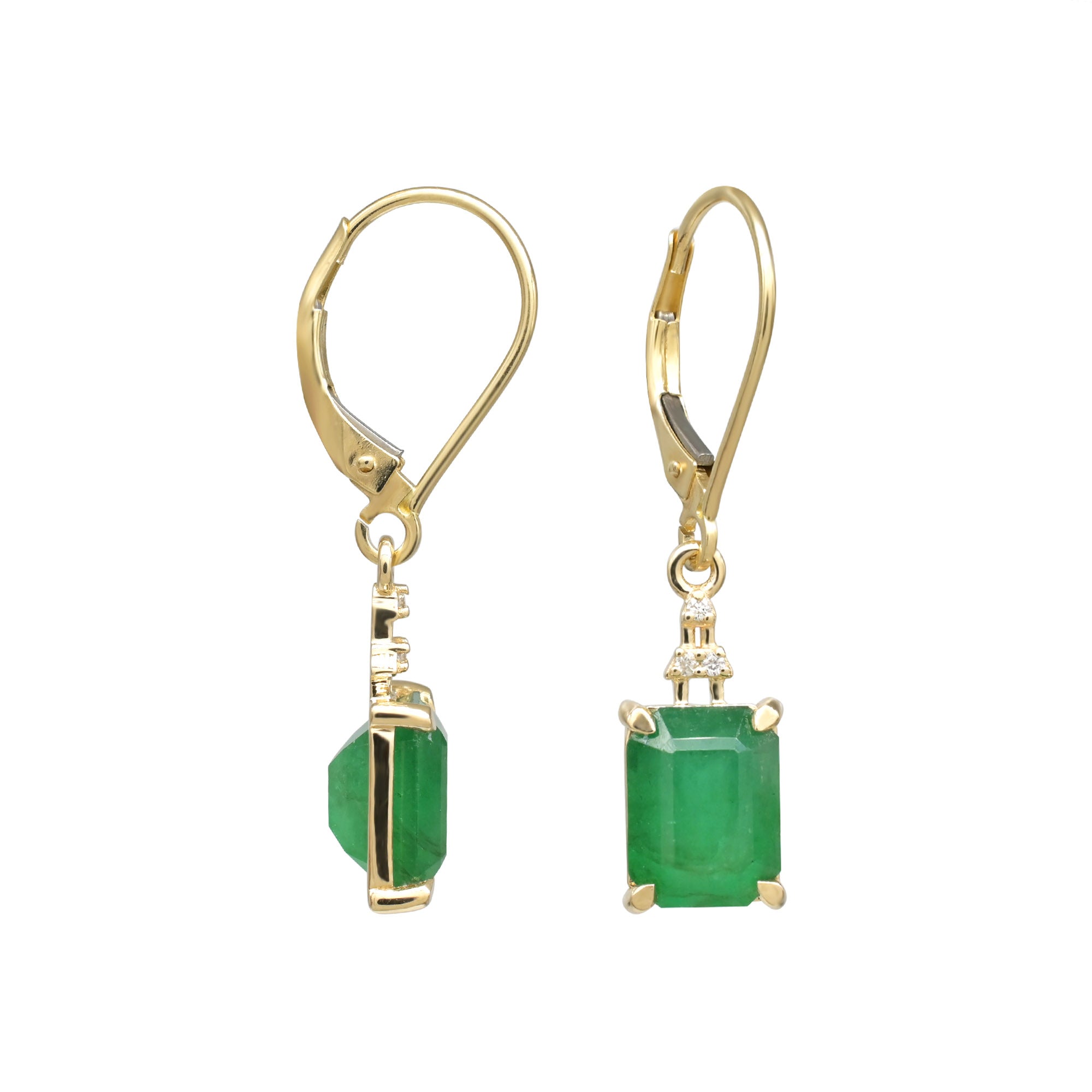 IGI Certified Dangle Earring With 9x7mm Emerald & Diamond 14k Yellow Gold Earrings For Her