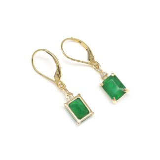 IGI Certified Dangle Earring With 9x7mm Emerald & Diamond 14k Yellow Gold Earrings For Her