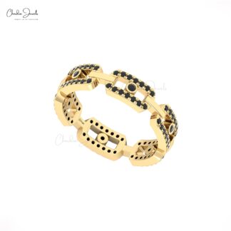 Dainty Stack Wedding Band In 14k Solid Gold Black Diamond Link Chain Handmade Ring