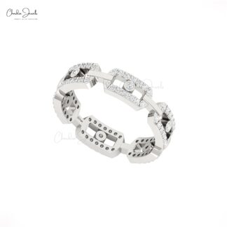 Round Cut Link Chain Ring With 0.39 Ct White Diamond Bezel Set In 14k Real Gold Rings