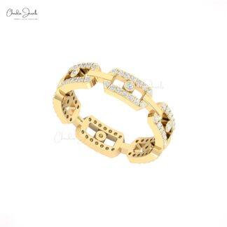 Round Cut Link Chain Ring With 0.39 Ct White Diamond Bezel Set In 14k Real Gold Rings