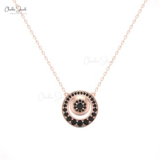 Dainty Cluster Women Necklace In Solid 14k Gold Black Diamond Halo Chain Necklaces