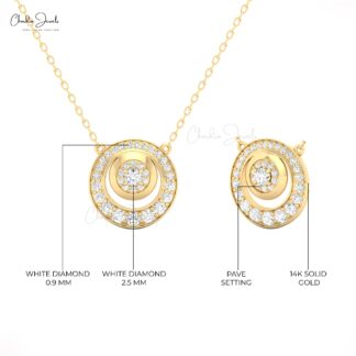Delicate Circle Chain Necklace With 0.37 Ct White Diamond 14k Real Gold Cluster Necklaces