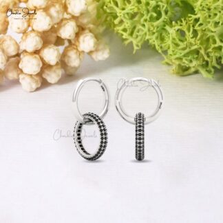 AAA Black Diamond Hoops In 14k Pure Gold Open Circle Hinge Back Earrings For Women