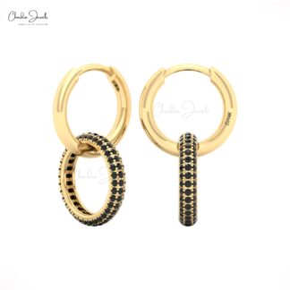 AAA Black Diamond Hoops In 14k Pure Gold Open Circle Hinge Back Earrings For Women