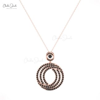 Cluster Dangle Pendant With 3.5mm Black Diamond Inter Circle Necklace In 14k Solid Gold