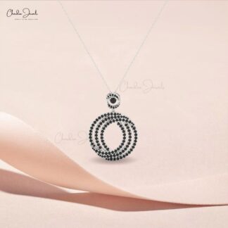 Cluster Dangle Pendant With 3.5mm Black Diamond Inter Circle Necklace In 14k Solid Gold