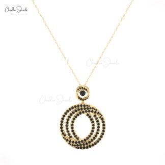 Cluster Dangle Pendant With 3.5mm Black Diamond Inter Circle Necklace In 14k Solid Gold
