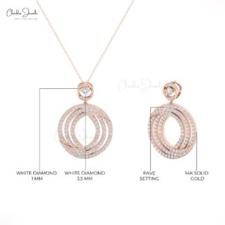 Intertwined Circles Pendant In 14k Real Gold G-H Diamond 2.23 Ct Round Cut Open Necklace