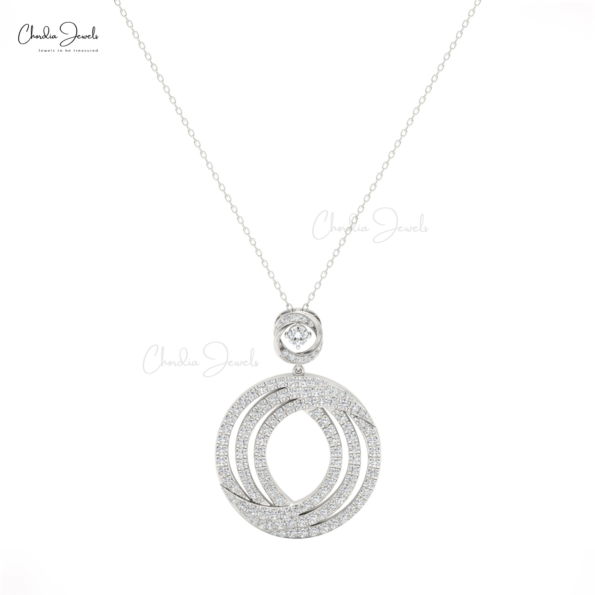 Intertwined Circles Pendant In 14k Real Gold G-H Diamond 2.23 Ct Round Cut Open Necklace