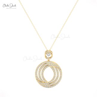 Intertwined Circles Pendant In 14k Real Gold G-H Diamond 2.23 Ct Round Cut Open Necklace