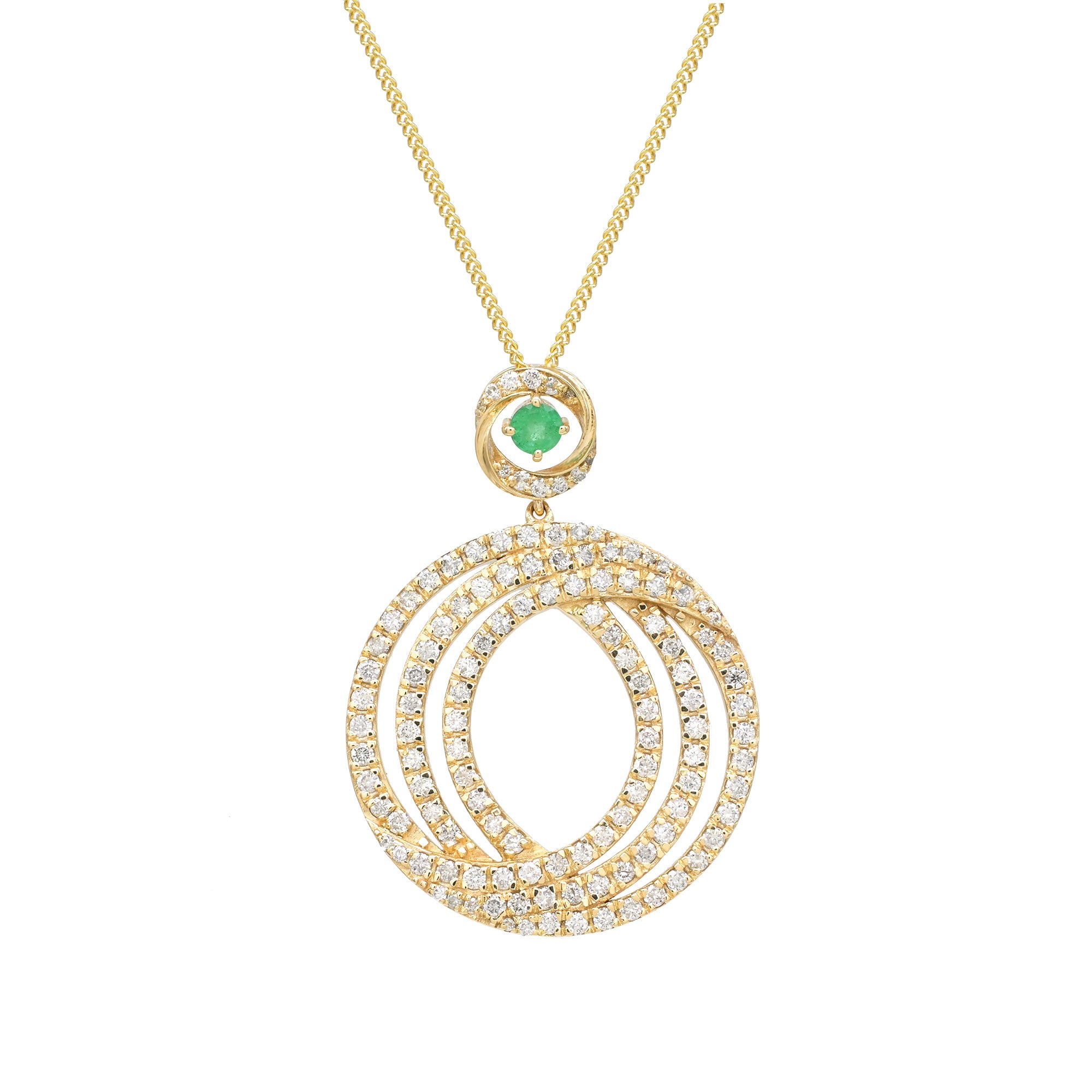 Swirl Diamond Certified Pendant With 3.5mm Emerald Gemstone 14k Yellow Gold Dangle Pendants