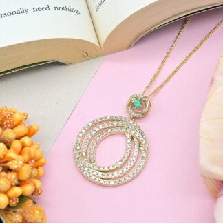 Swirl Diamond Certified Pendant With 3.5mm Emerald Gemstone 14k Yellow Gold Dangle Pendants