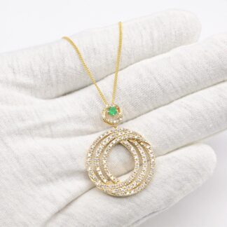 Swirl Diamond Certified Pendant With 3.5mm Emerald Gemstone 14k Yellow Gold Dangle Pendants