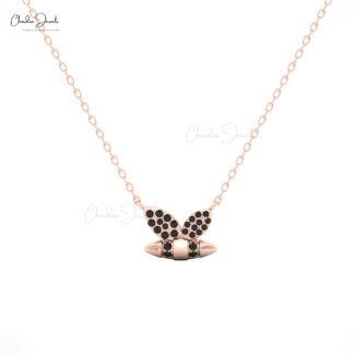 Solid 14k Gold Cluster Necklace With 0.15 Ct Black Diamond Pav Bumblebee Chain Necklaces