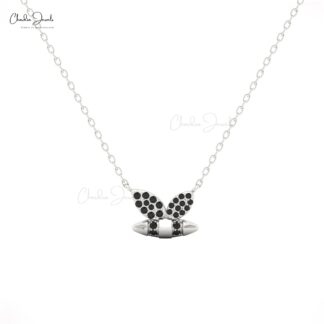 Solid 14k Gold Cluster Necklace With 0.15 Ct Black Diamond Pav Bumblebee Chain Necklaces
