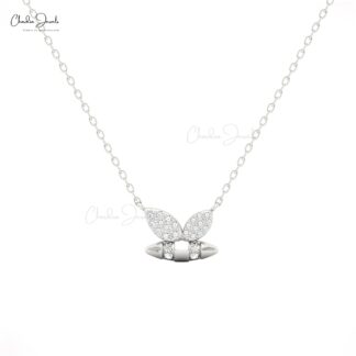 Dainty Bumblebee Chain Necklace In 14k Solid Gold White Diamond Cluster Necklace For Her