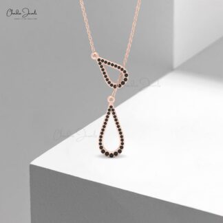 Delicate Lariat Drop Necklace In 14k Real Gold Black Diamond 0.31 Ct Thin Chain Necklaces