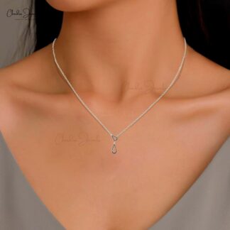 Delicate Lariat Drop Necklace In 14k Real Gold Black Diamond 0.31 Ct Thin Chain Necklaces