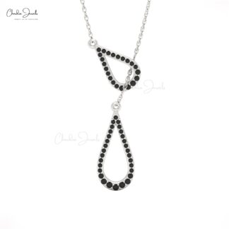 Delicate Lariat Drop Necklace In 14k Real Gold Black Diamond 0.31 Ct Thin Chain Necklaces