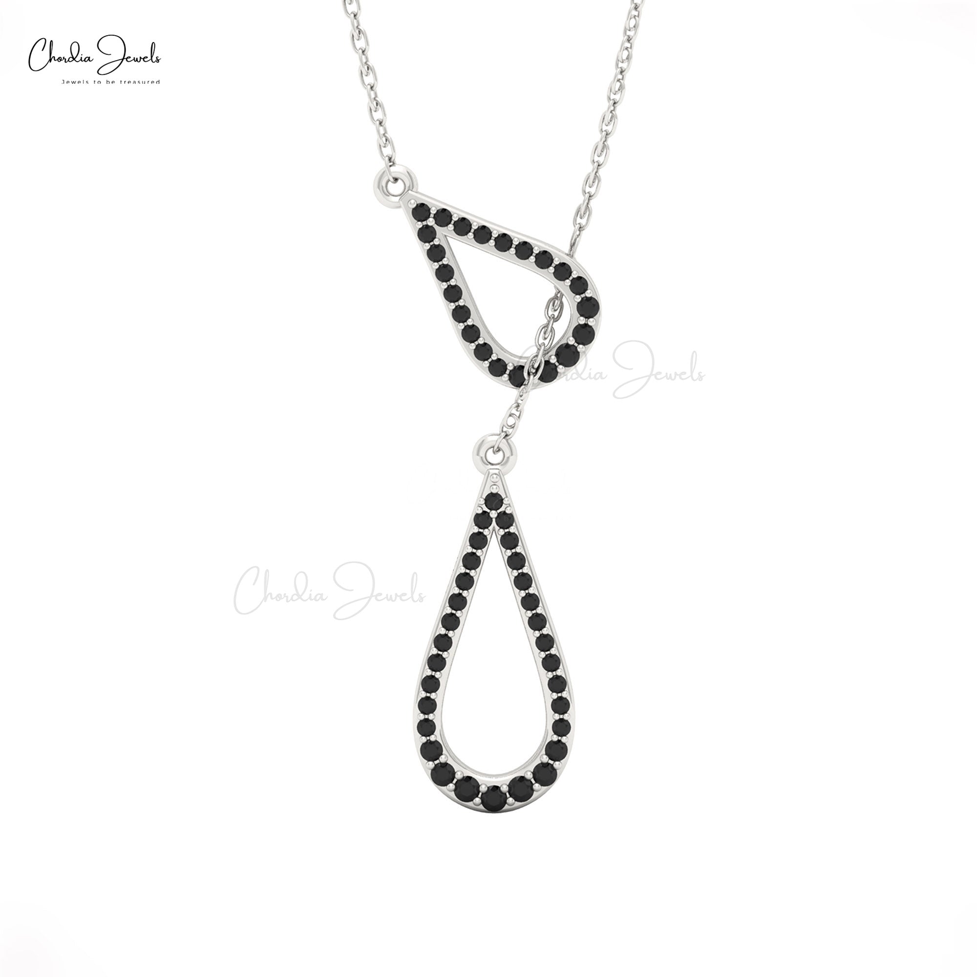 Delicate Lariat Drop Necklace In 14k Real Gold Black Diamond 0.31 Ct Thin Chain Necklaces