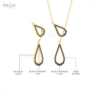Delicate Lariat Drop Necklace In 14k Real Gold Black Diamond 0.31 Ct Thin Chain Necklaces