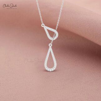 Pure 14k Gold Y Drop Necklace With White Diamond Round Cut Lariat Hallmark Necklace