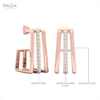 Round Cut Ear Cuff Studs With 0.54 Ct White Diamond Pave In 14k Real Gold Women Earrings