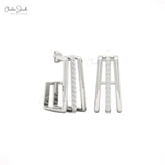 Round Cut Ear Cuff Studs With 0.54 Ct White Diamond Pave In 14k Real Gold Women Earrings