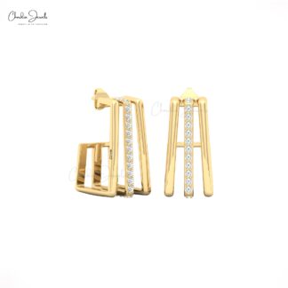 Round Cut Ear Cuff Studs With 0.54 Ct White Diamond Pave In 14k Real Gold Women Earrings