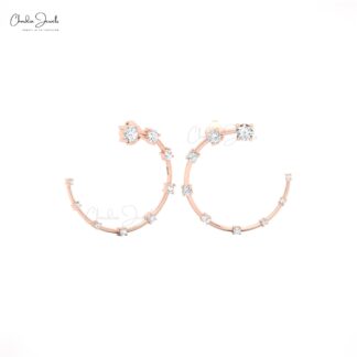 Half Moon Constella Earring In 14k Real Gold White Diamond 0.36 Ct Round Bridal Studs