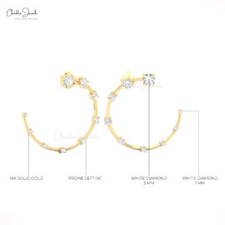 Half Moon Constella Earring In 14k Real Gold White Diamond 0.36 Ct Round Bridal Studs