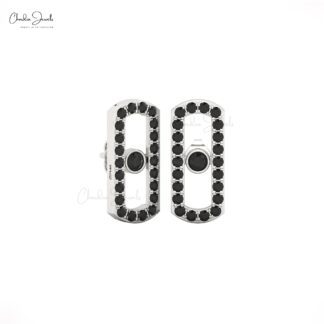 Rectangle Halo Earrings With 0.78 Ct Black Diamond Pave In 14k Solid Gold Move Uno Studs