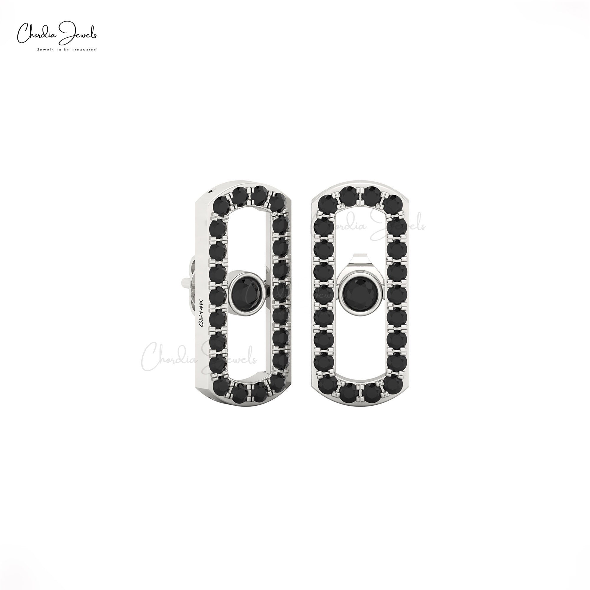 Rectangle Halo Earrings With 0.78 Ct Black Diamond Pave In 14k Solid Gold Move Uno Studs