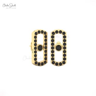 Rectangle Halo Earrings With 0.78 Ct Black Diamond Pave In 14k Solid Gold Move Uno Studs