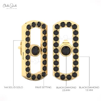 Rectangle Halo Earrings With 0.78 Ct Black Diamond Pave In 14k Solid Gold Move Uno Studs