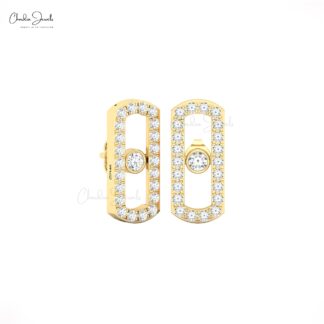 Round Cut Move Uno Studs In 14k Real Gold White Diamond Push Back Minimalist Earrings