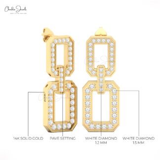 Dainty Link Chain Style Earrings In 14k Solid Gold G-H Diamond Push Back Earrings For Her