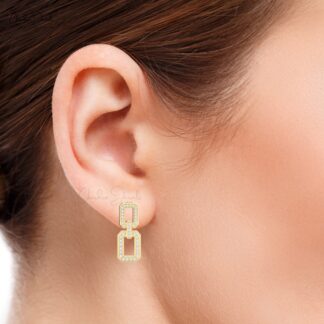 Dainty Link Chain Style Earrings In 14k Solid Gold G-H Diamond Push Back Earrings For Her